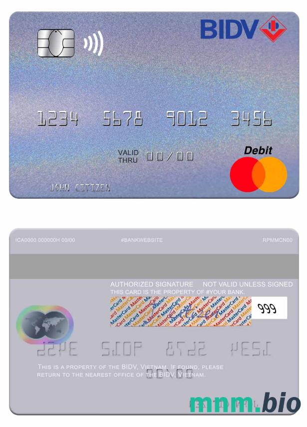 Vietnam BIDV przykład karty mastercard w formacie PSD